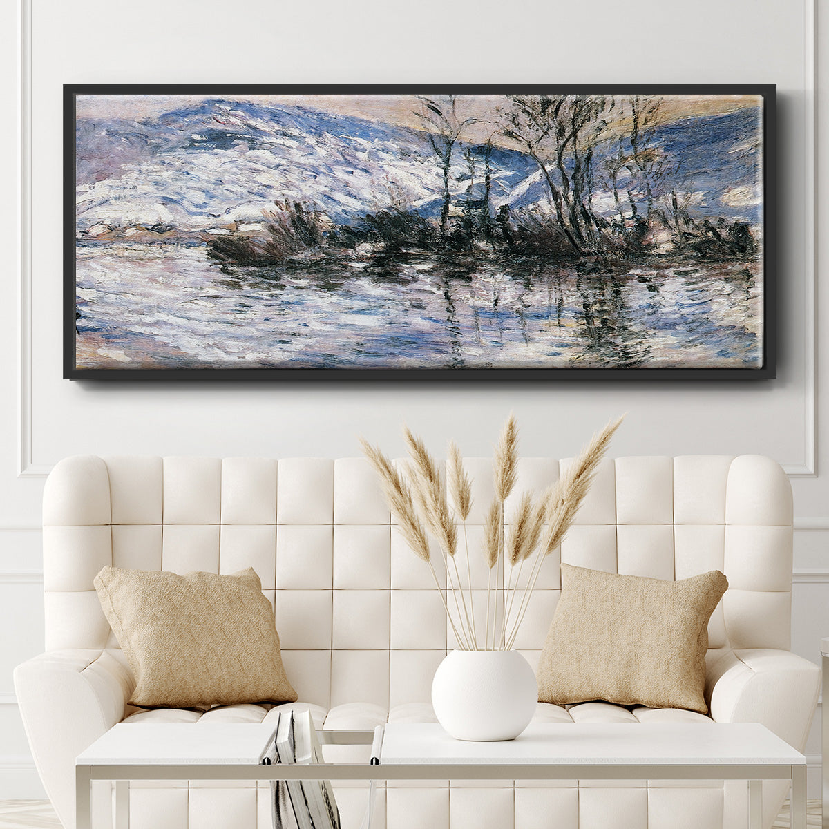 The Seine at Port Villez, Snow Effect, 1885 - Floater Framed Canvas Print