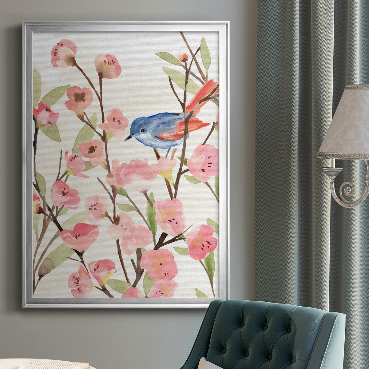 Cherry Blossom Perch II - Modern Framed Canvas Print