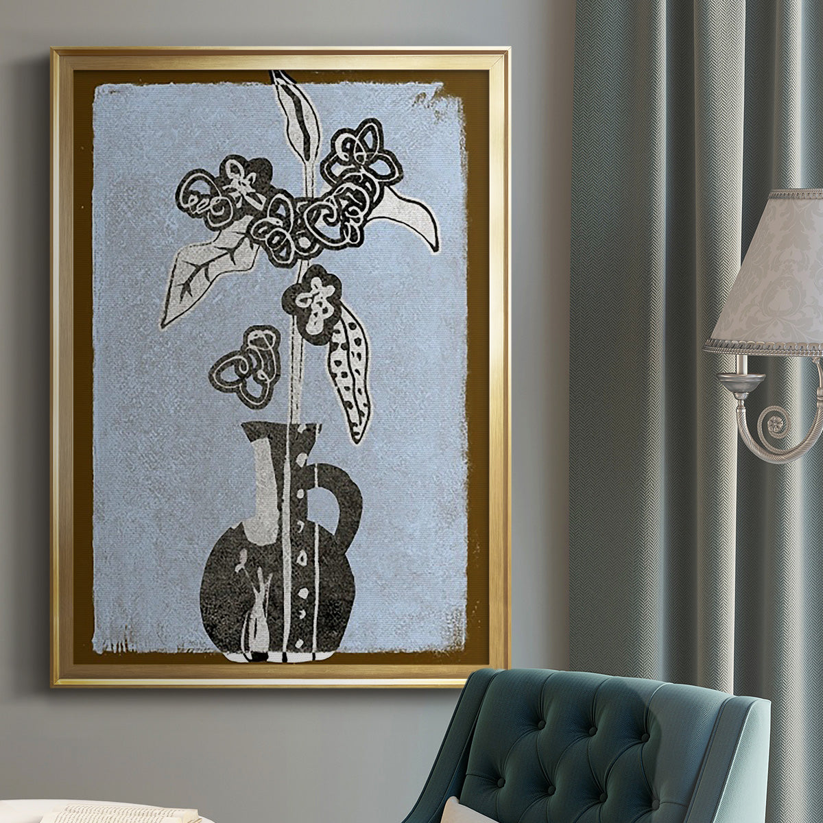 Graphic Flowers in Vase I - Modern Framed Canvas Print