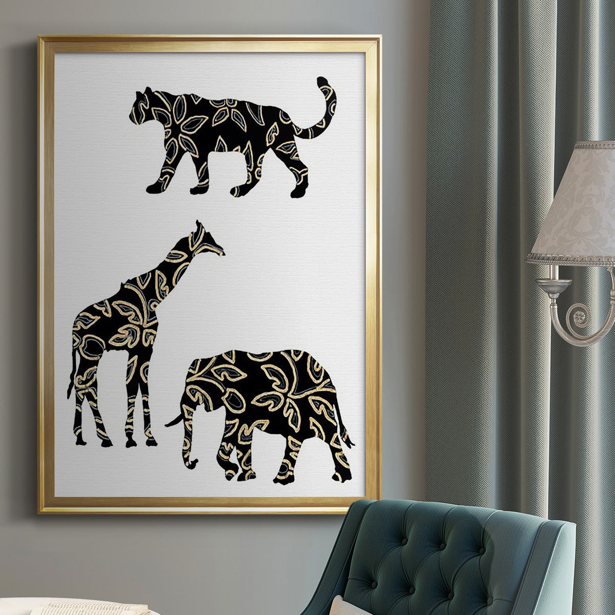 Ornamental Safari Animals III - Modern Framed Canvas Print