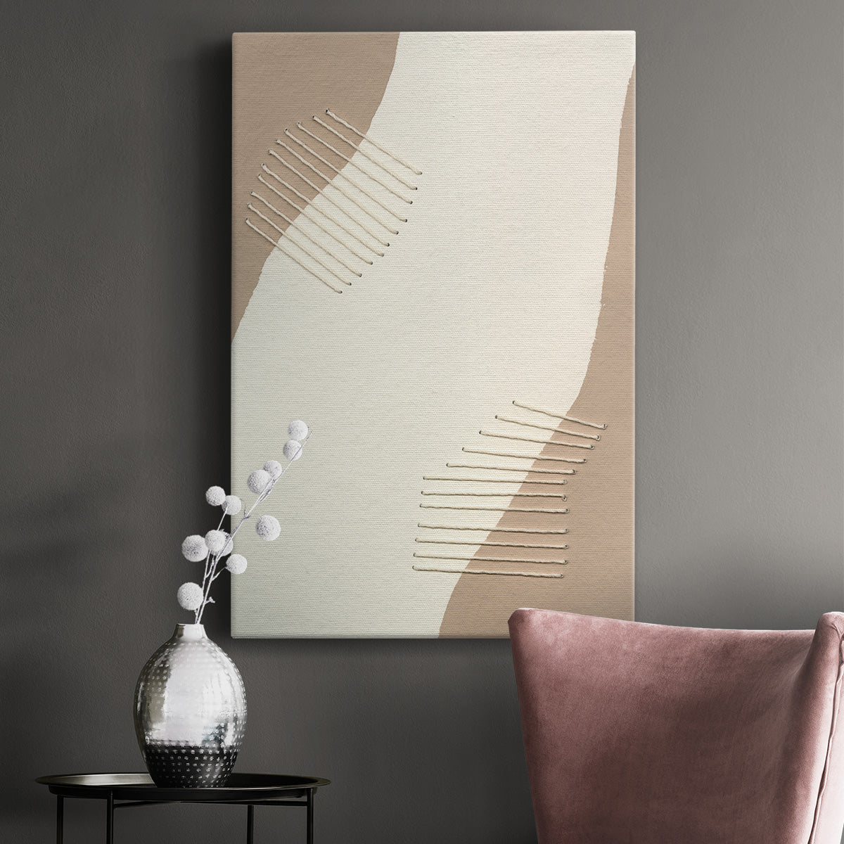 Neutral Stitches II Premium Gallery Wrapped Canvas - Ready to Hang