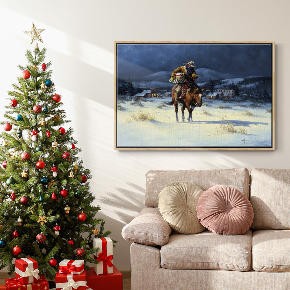 Bringing Christmas Home - Framed Gallery Wrapped Canvas in Floating Frame