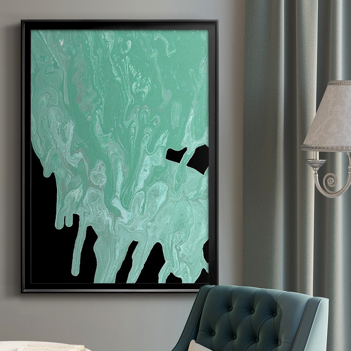 Teal Cascade I - Modern Framed Canvas Print