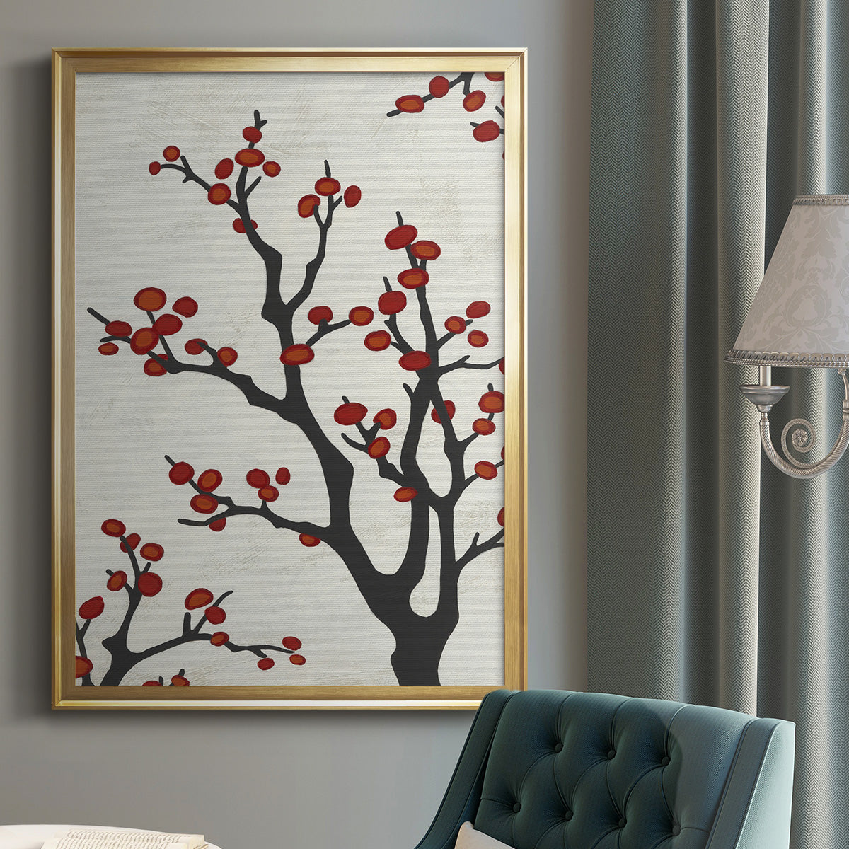 Red Berry Branch II - Modern Framed Canvas Print