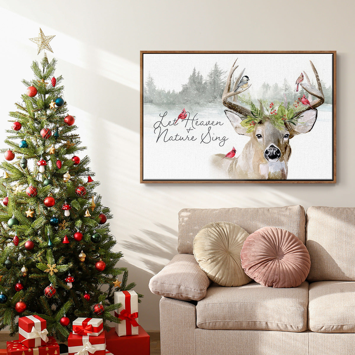 Holiday Deer Collection A - Floater Framed Canvas Print