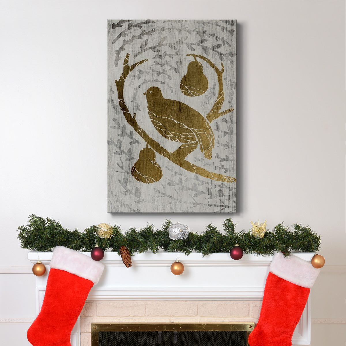 Partridge in a Pear Tree  - Gold Leaf Holiday - Gallery Wrapped Canvas