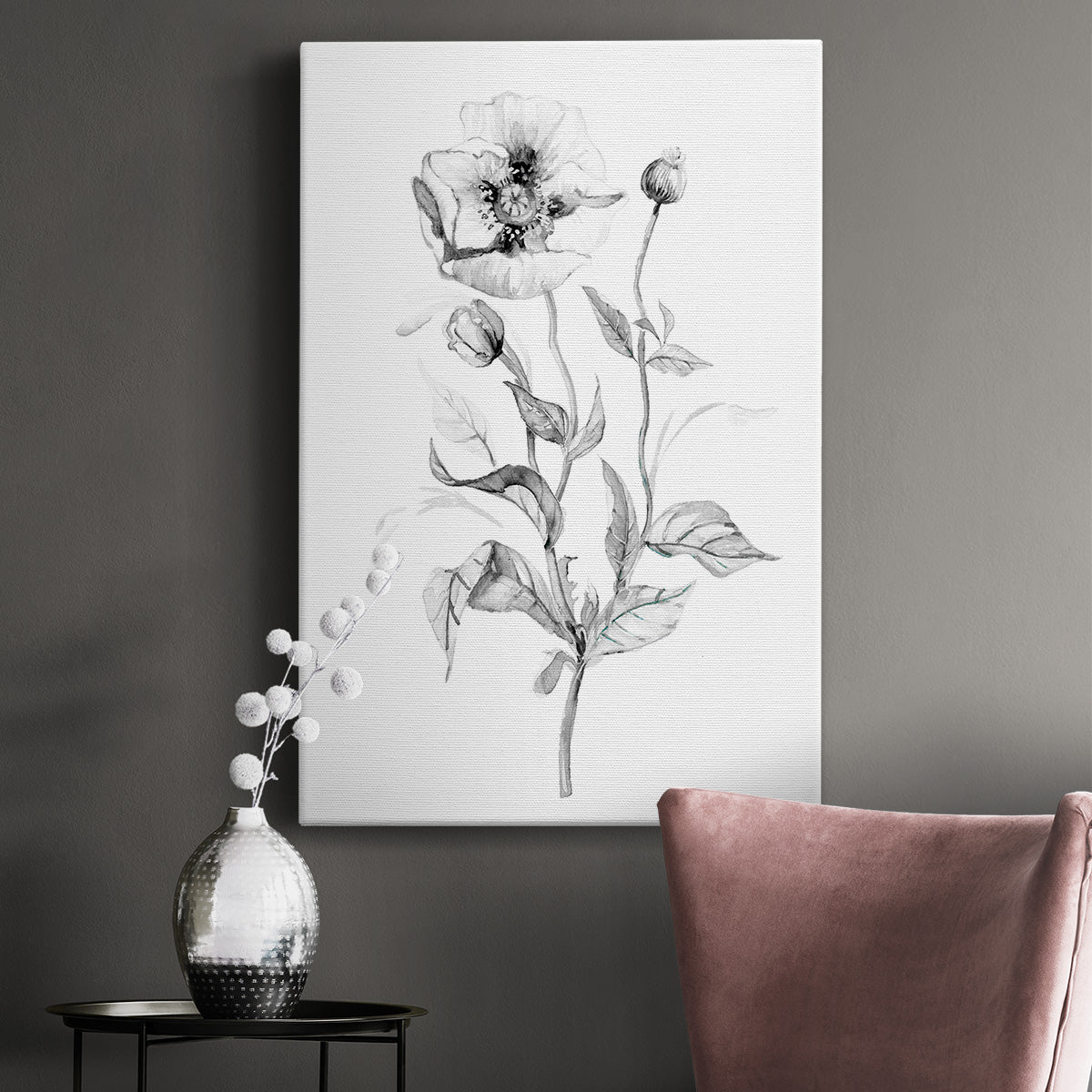 Wild Poppy Sketch Premium Gallery Wrapped Canvas - Ready to Hang