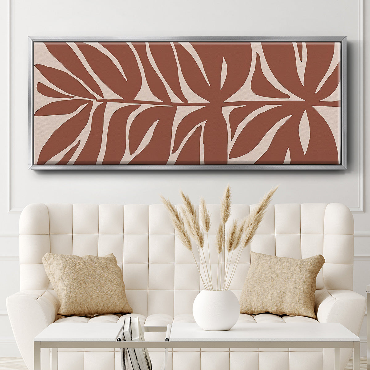 Terra Cotta Block Palms II - Floater Framed Canvas Print