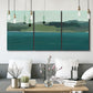 Three-panel canvas wall art featuring calm lake water under open sky, displayed in a modern living room above seating.