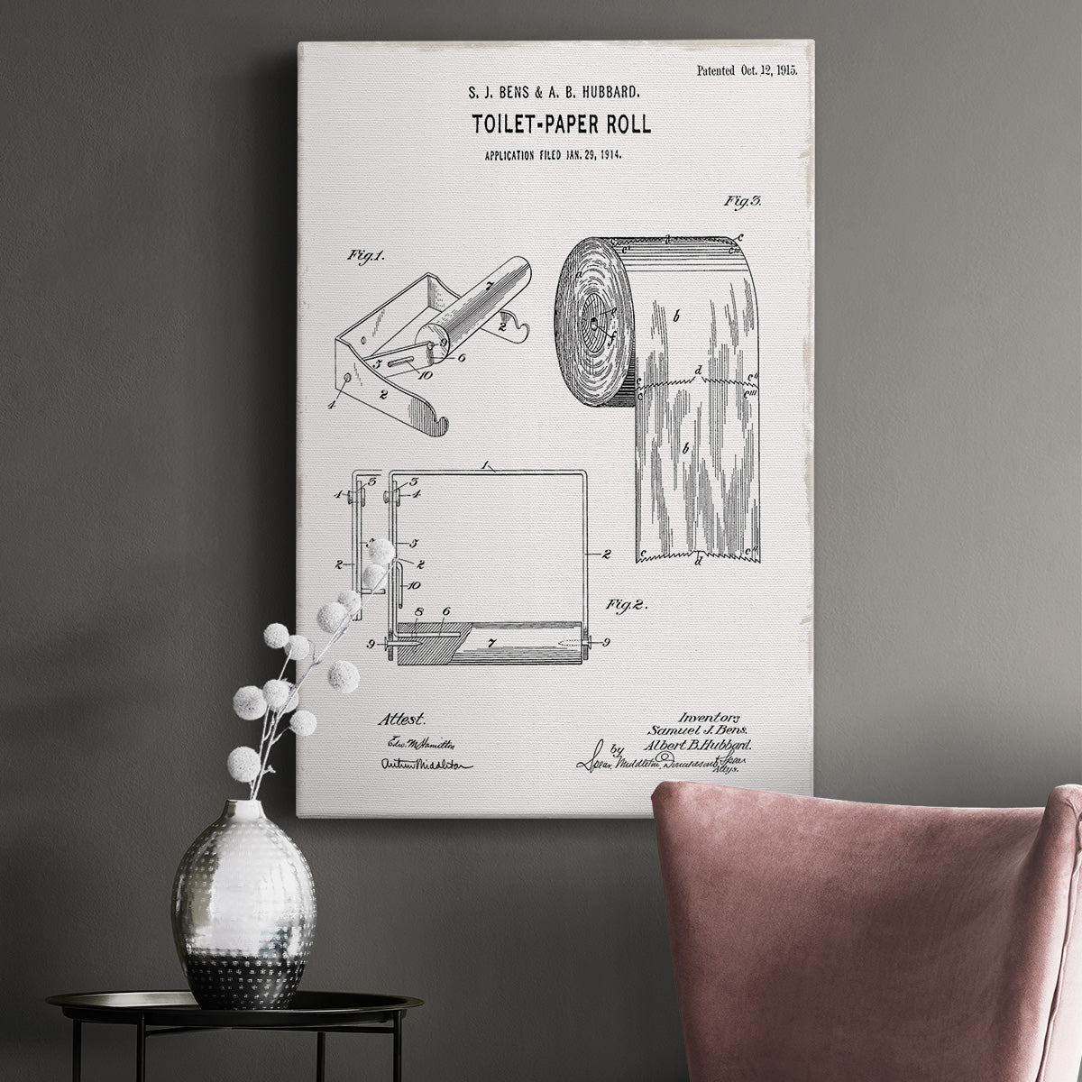 Toilet Paper Patent I Premium Gallery Wrapped Canvas - Ready to Hang