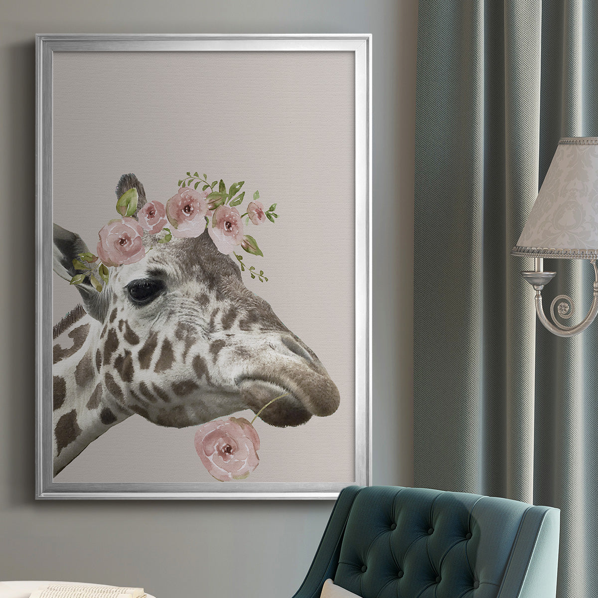 Peek A Boo Giraffe II - Modern Framed Canvas Print