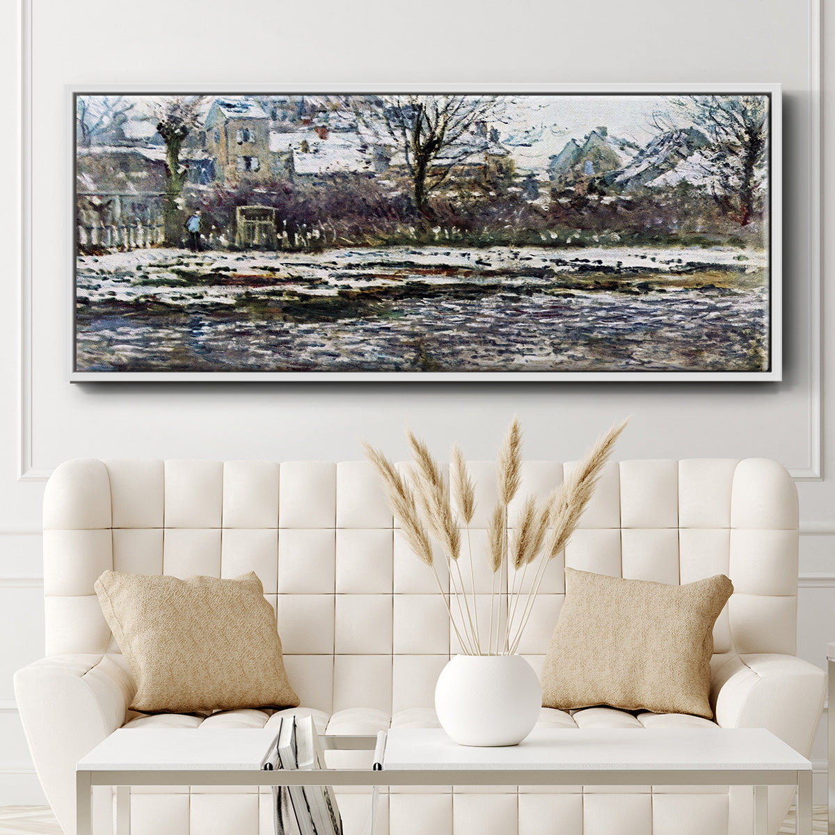 Snow in Vétheuil - Floater Framed Canvas Print