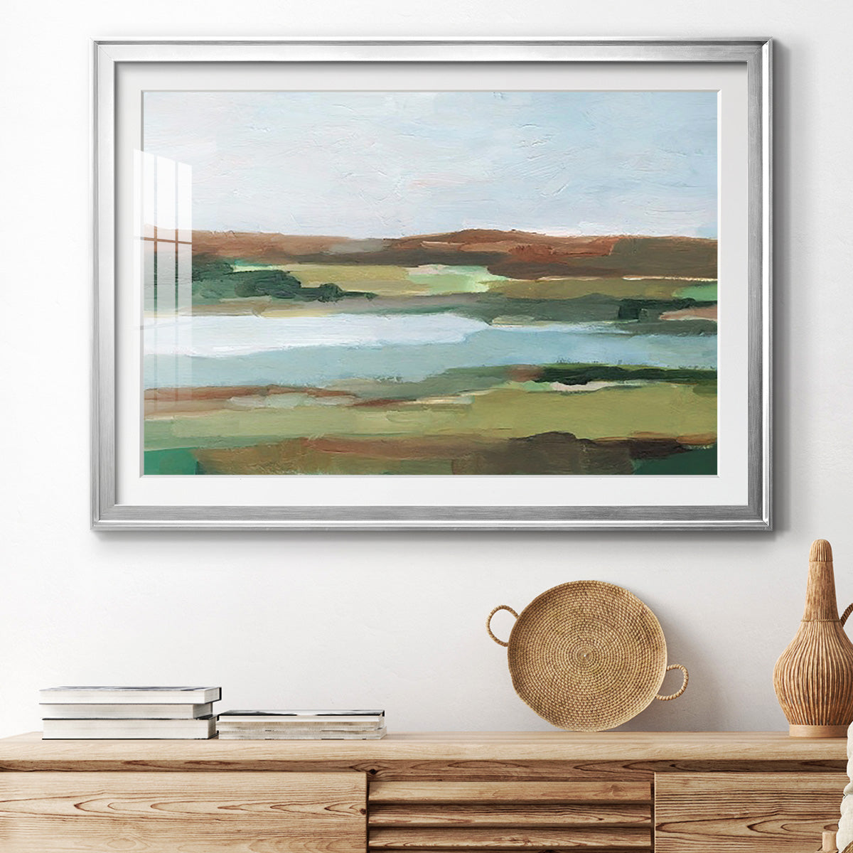 Autumn River Crossing II - Modern Framed Art Print