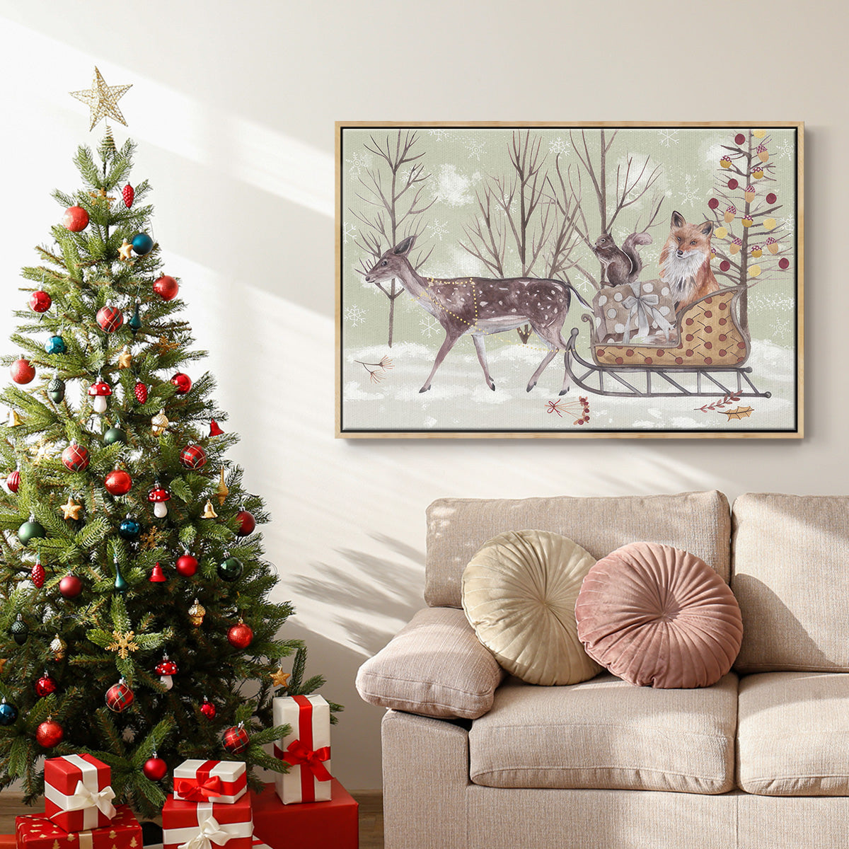 Christmas Time Collection A - Framed Gallery Wrapped Canvas in Floating Frame