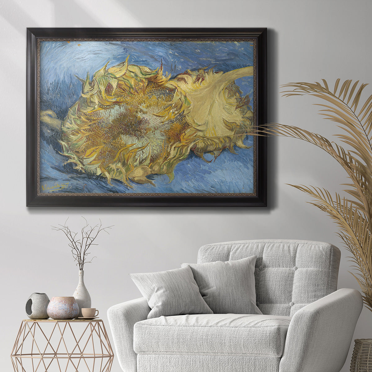 Two Cut Sunflowers - Ornate Framed Canvas Print