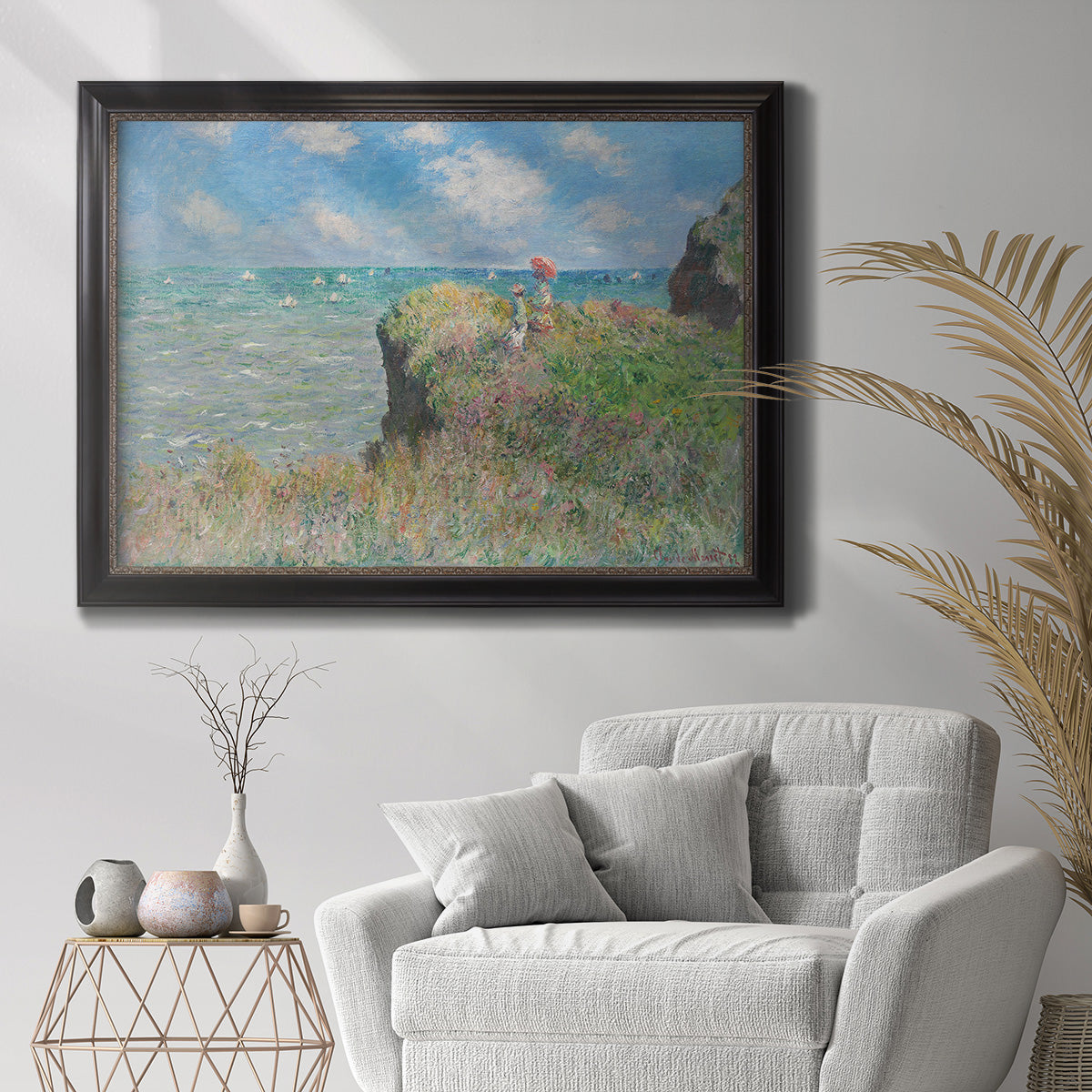 Cliff Walk At Pourville, 1882 - Ornate Framed Canvas Print