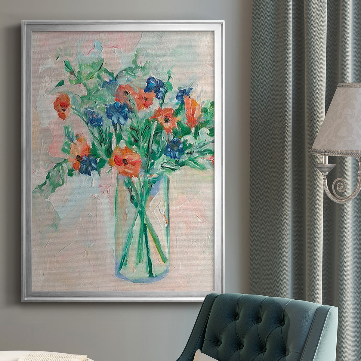 Painterly Soft Bouquet II - Modern Framed Canvas Print