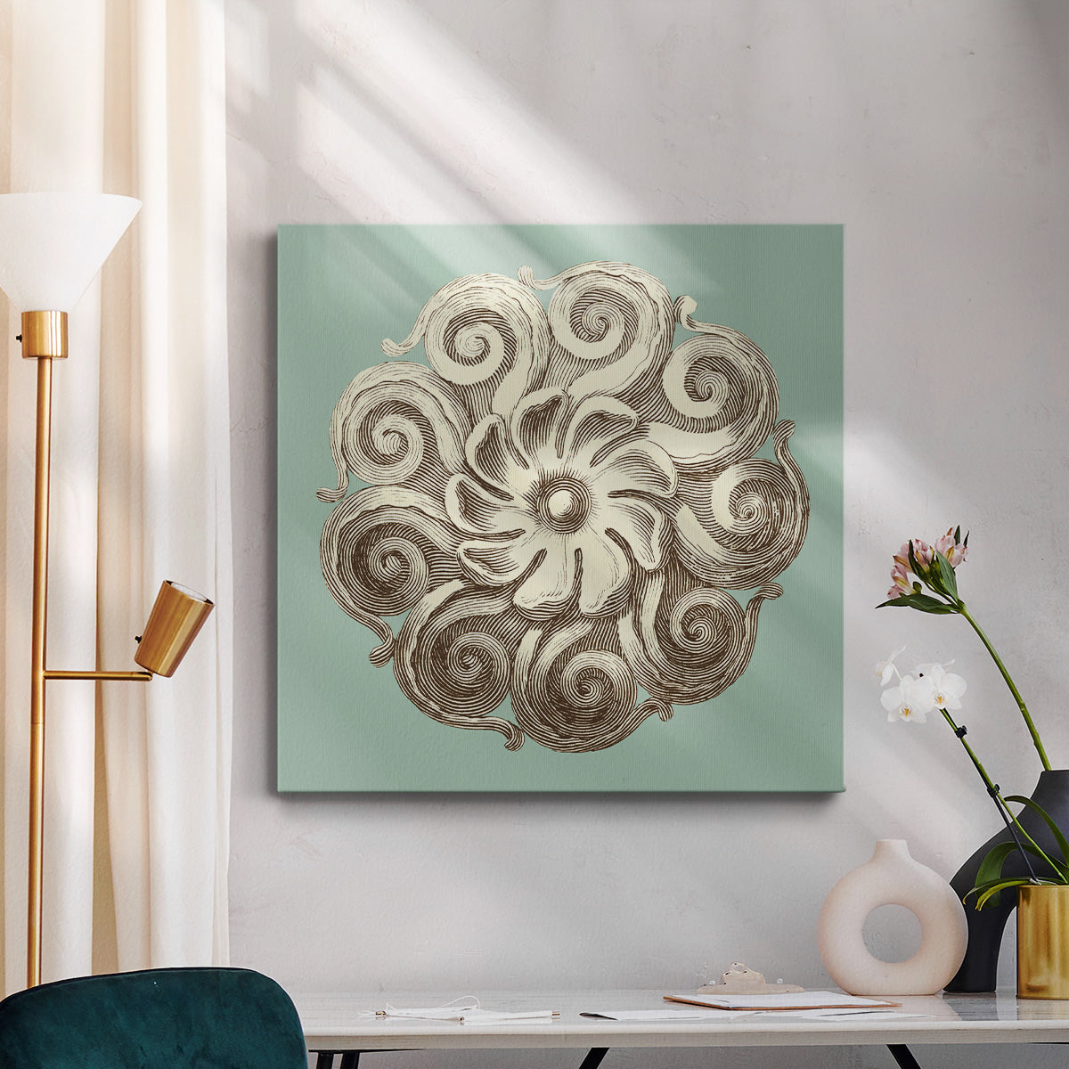 CKd Celadon&Mocha Rosette I (NC) - Canvas Art Print