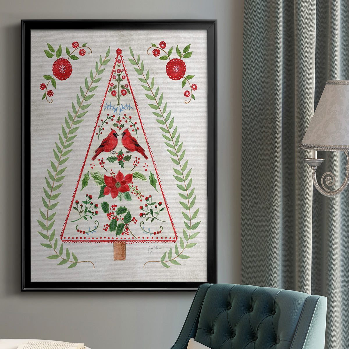 Christmas Folk Tree - Modern Framed Canvas Print