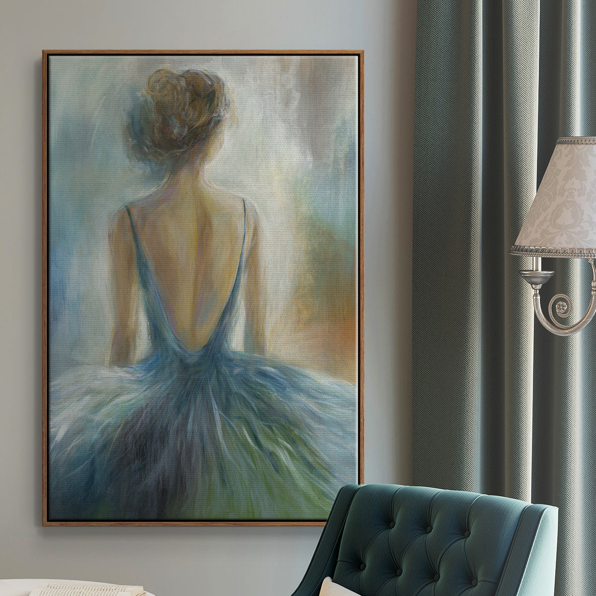 Lady in Blue Framed Premium Gallery Wrapped Canvas - Ready to Hang