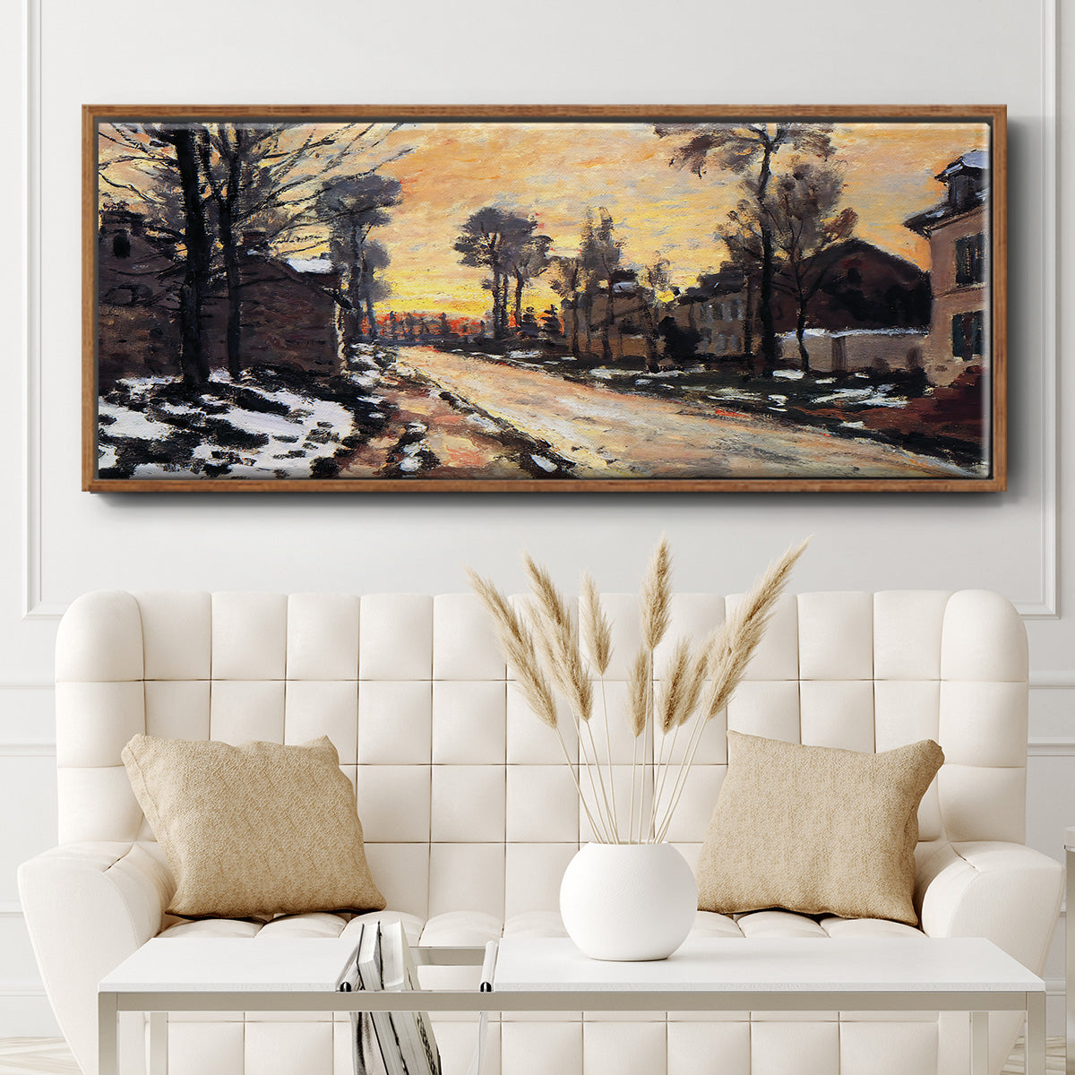 Road at Louveciennes, Melting Snow, Sunset, 1870 - Floater Framed Canvas Print