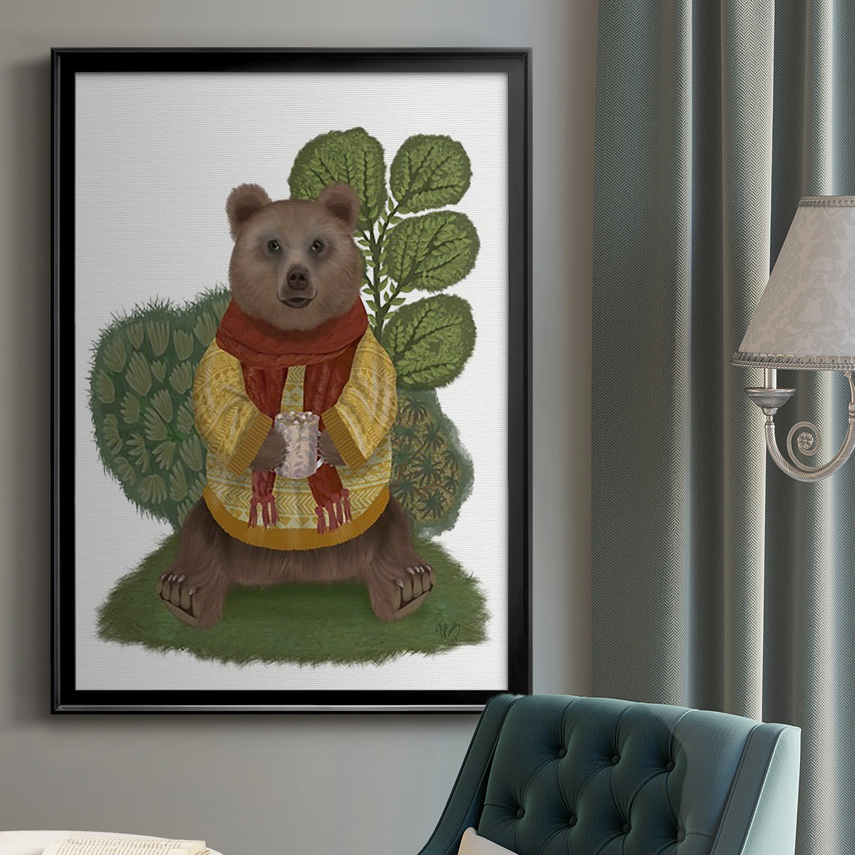 Hot Chocolate Bear - Modern Framed Canvas Print