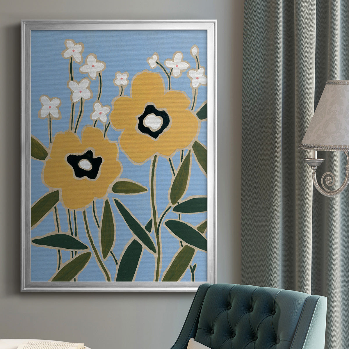 Woodblock Floral II - Modern Framed Canvas Print