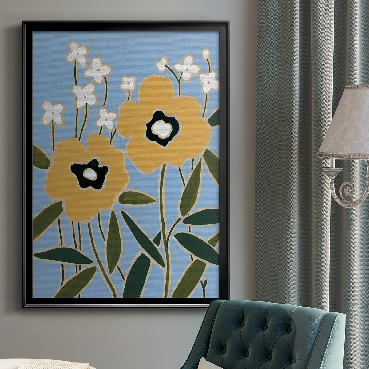 Woodblock Floral II - Modern Framed Canvas Print