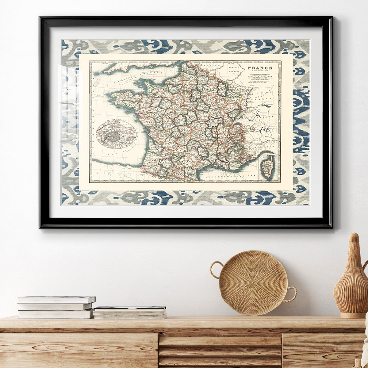 Bordered Map of France - Modern Framed Art Print