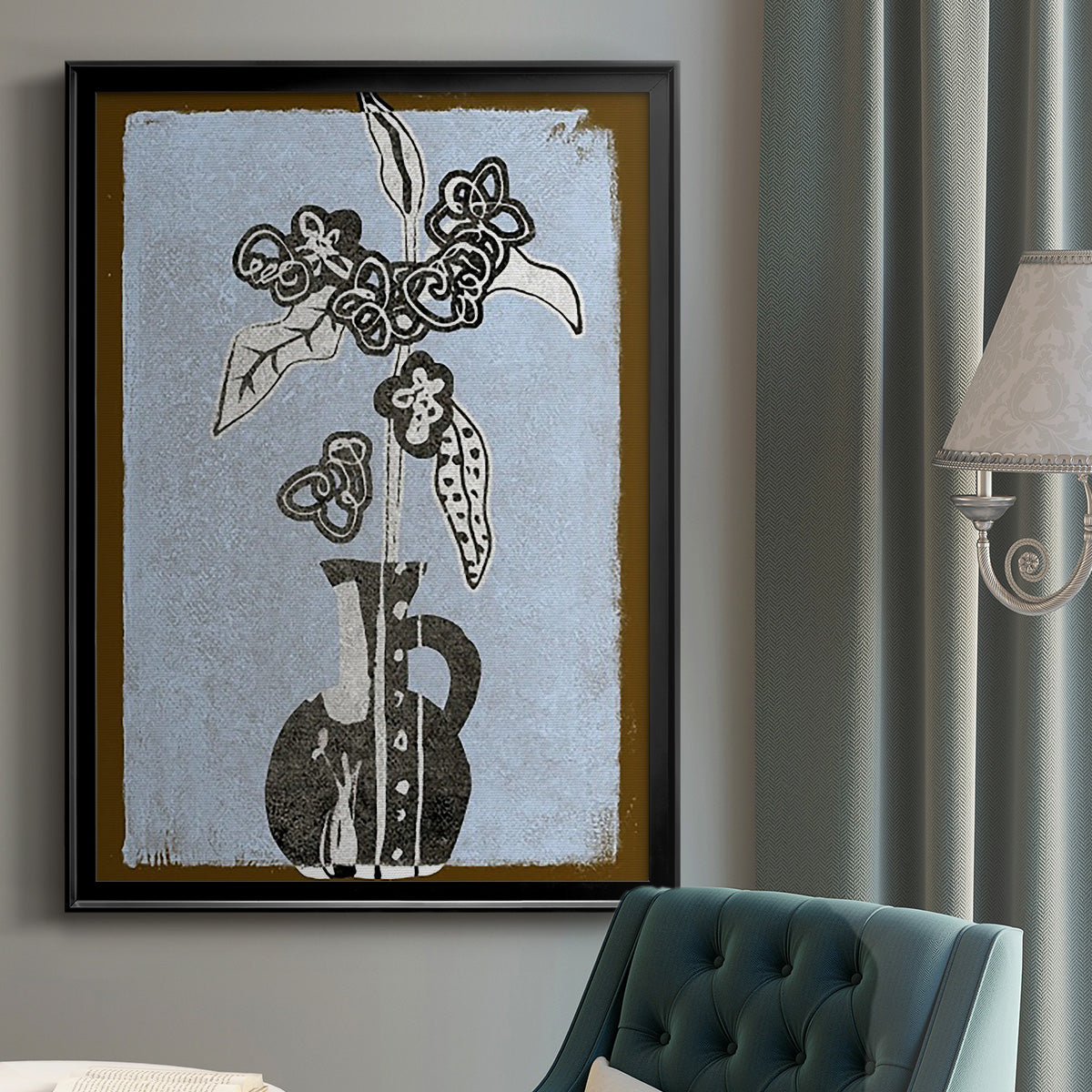 Graphic Flowers in Vase I - Modern Framed Canvas Print