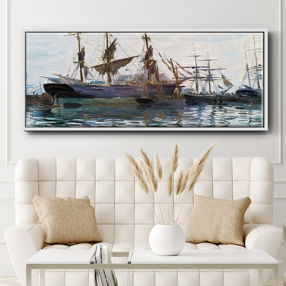 Ships in Harbor, 1873 - Floater Framed Canvas Print