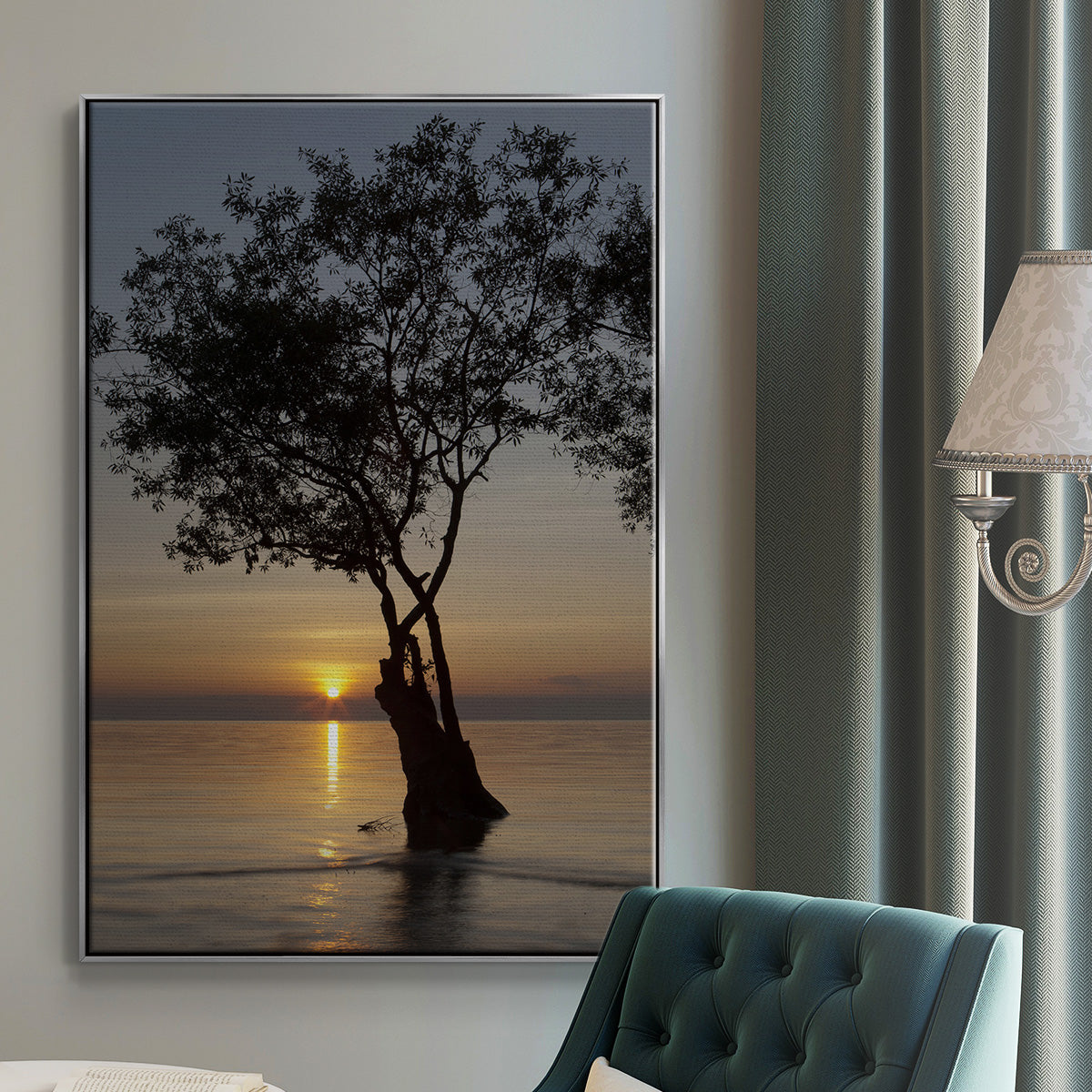 Sunset Silhouette - Framed Premium Gallery Wrapped Canvas L Frame - Ready to Hang