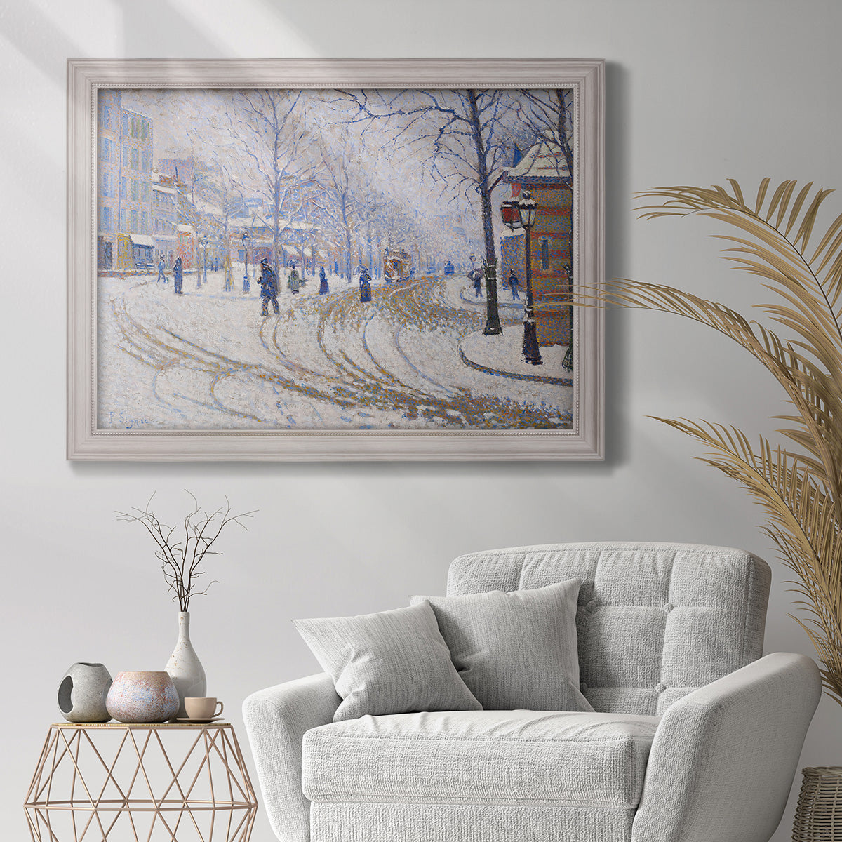 Snow, Boulevard de Clichy, Paris - Ornate Framed Canvas Print