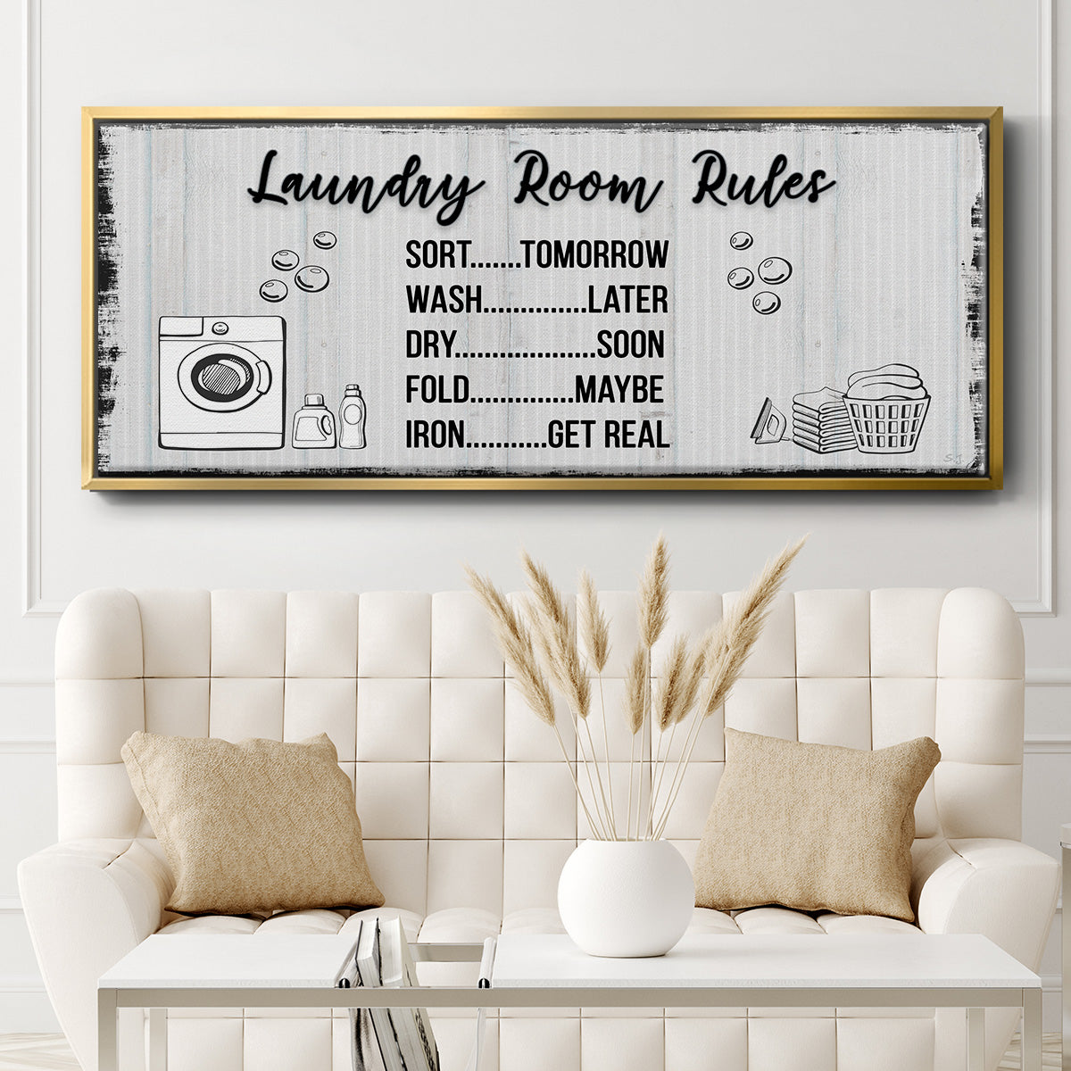 Laundry Room Rules - Floater Framed Canvas Print
