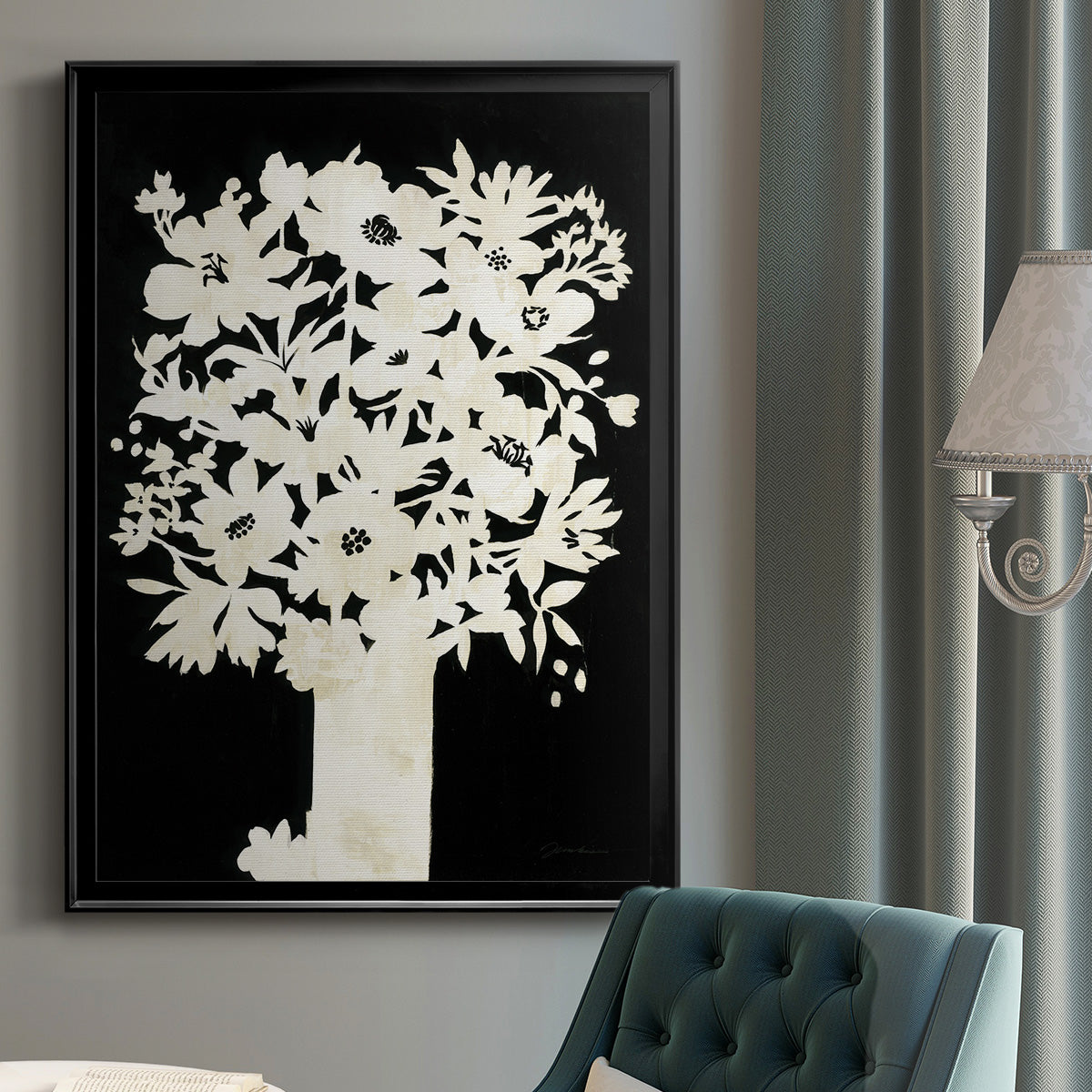 Floral Silhouette - Modern Framed Canvas Print