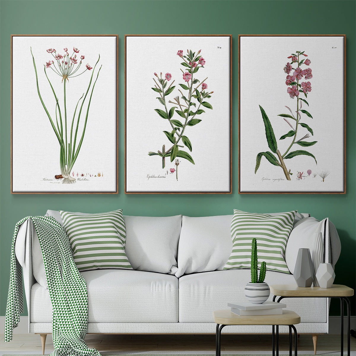 Rose Botanical I - Framed Premium Gallery Wrapped Canvas L Frame 3 Piece Set - Ready to Hang