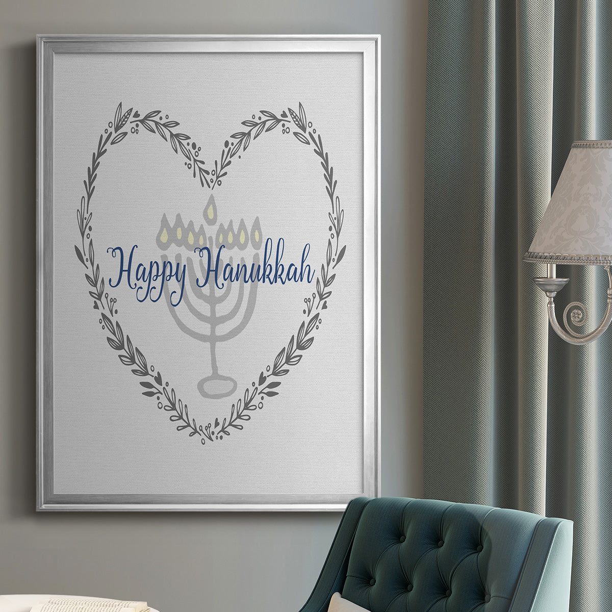 Hanukkah Heart - Modern Framed Canvas Print