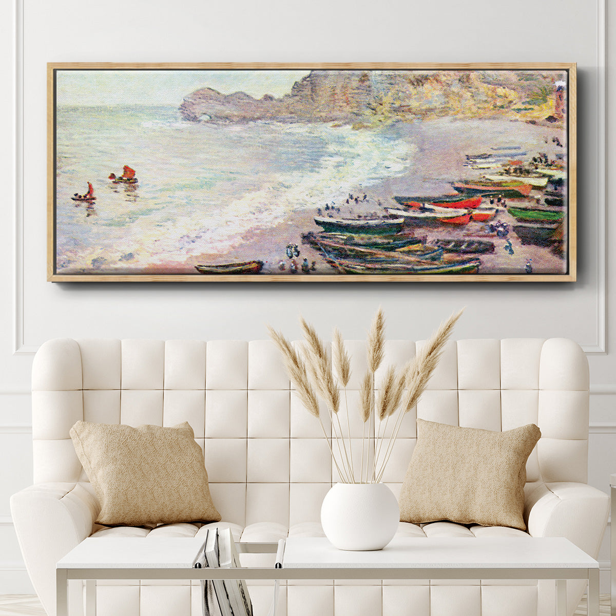 Étretat, the Beach and La Porte d'Amont - Floater Framed Canvas Print