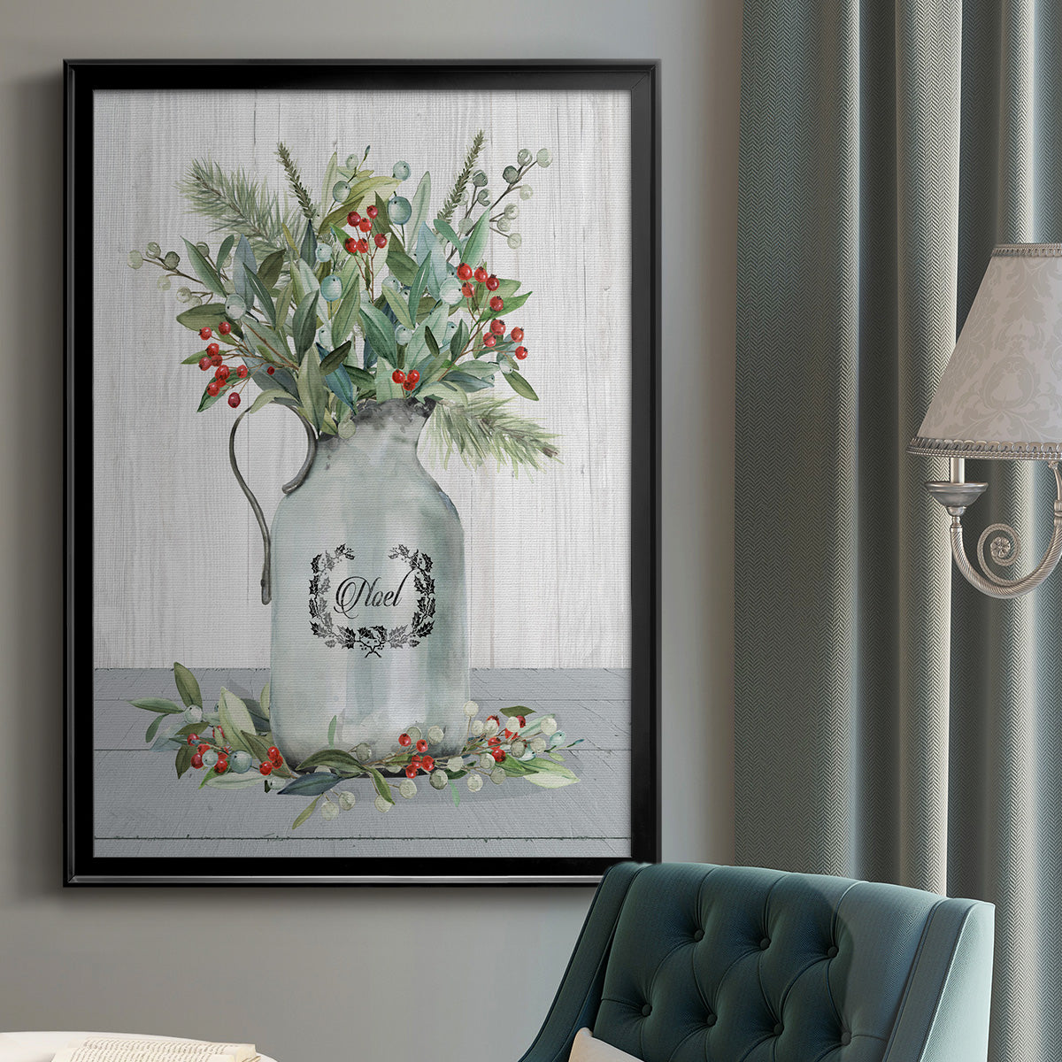 Farmhouse Christmas Noel - Modern Framed Canvas Print