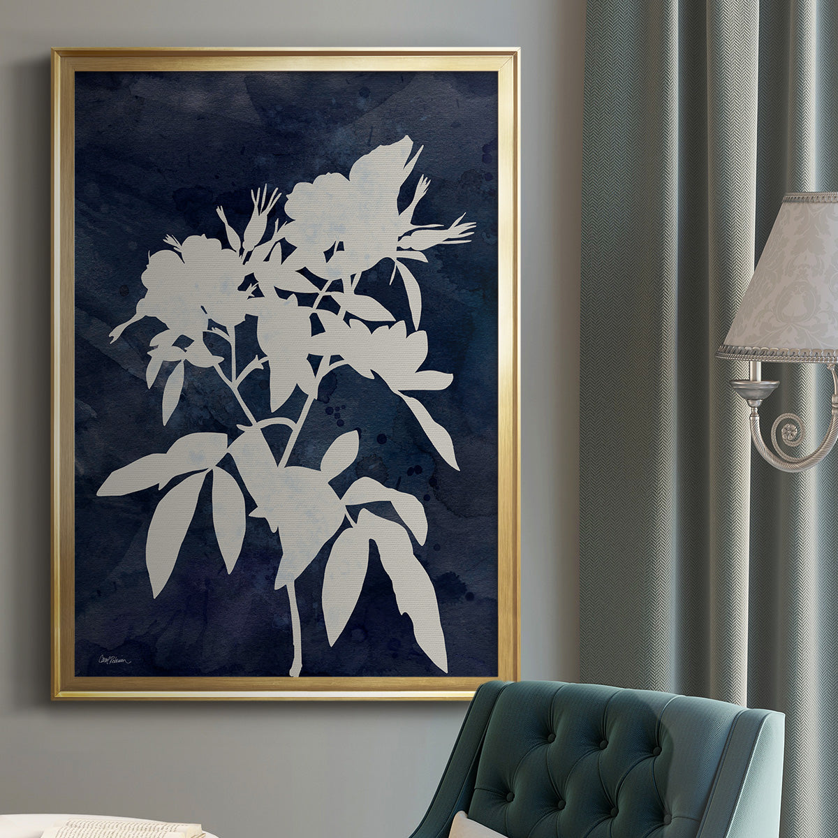Indigo Botanical I Revisited - Modern Framed Canvas Print