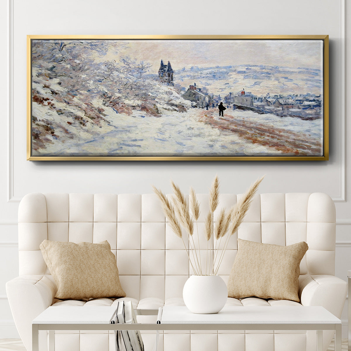 The Road to Vétheuil, Snow Effect, 1879 - Floater Framed Canvas Print