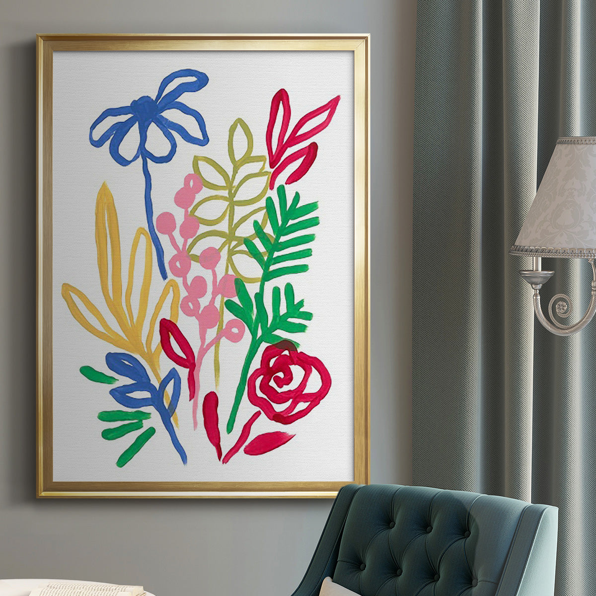 Bold Brushstroke Blooms I - Modern Framed Canvas Print