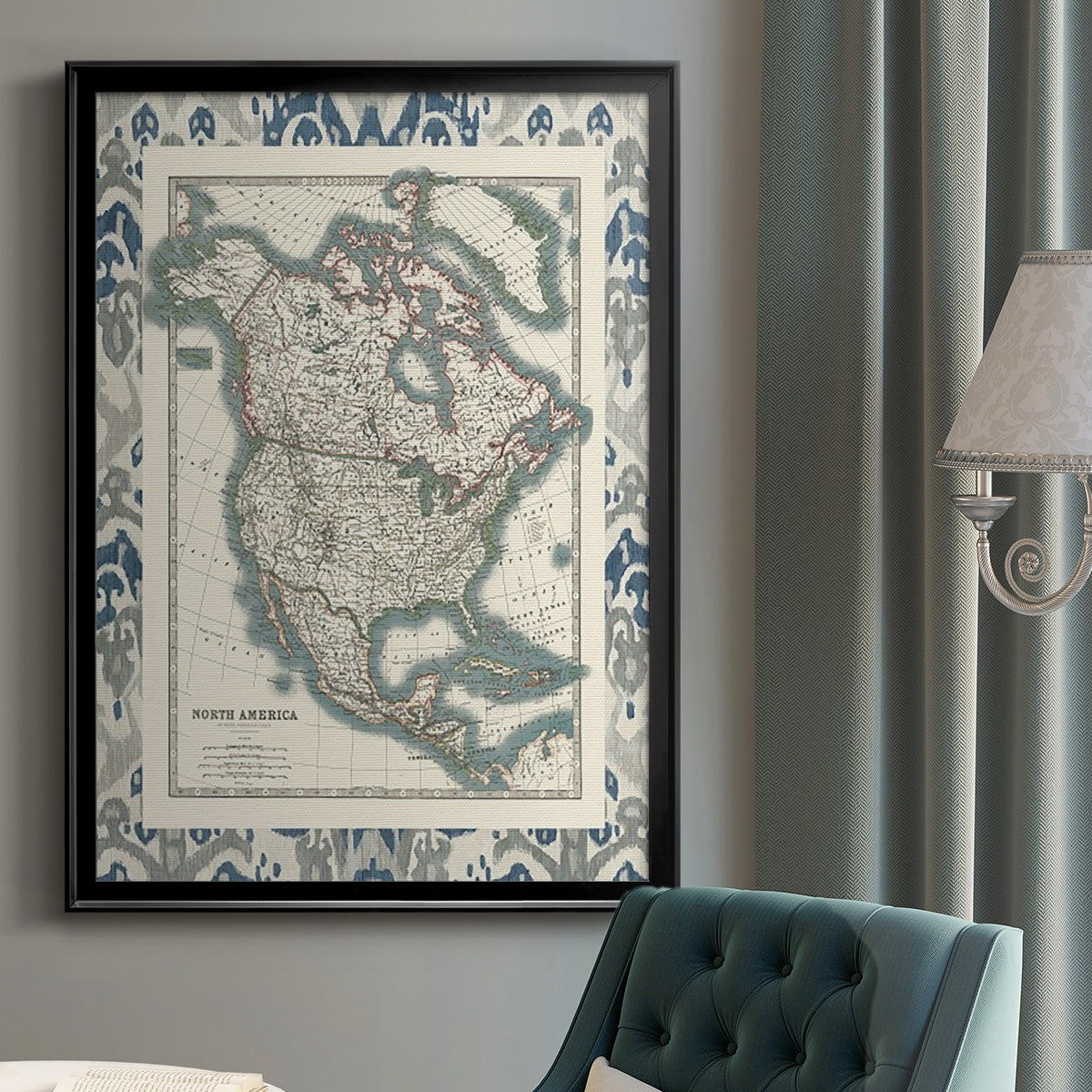 Bordered Map of North America - Modern Framed Canvas Print