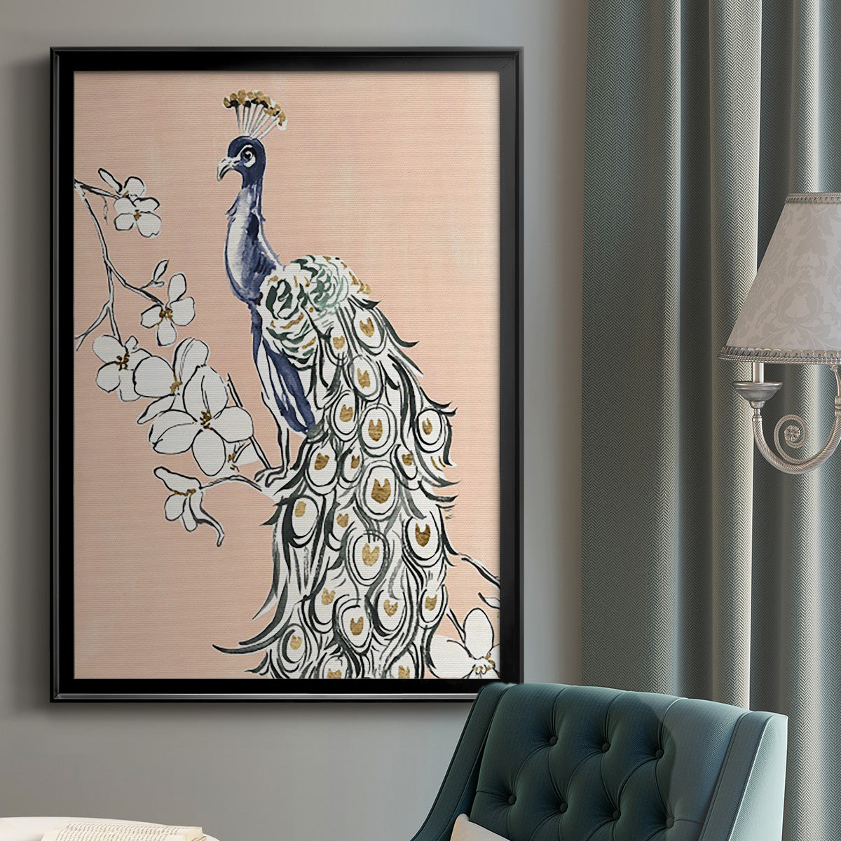 Peacock in Gold IV - Modern Framed Canvas Print