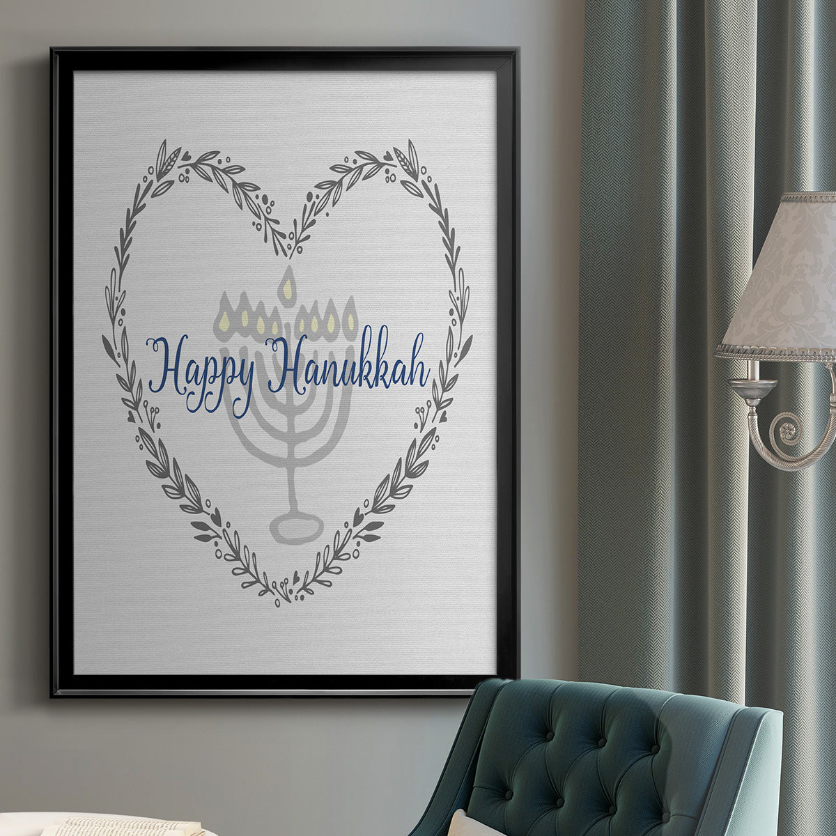 Hanukkah Heart - Modern Framed Canvas Print