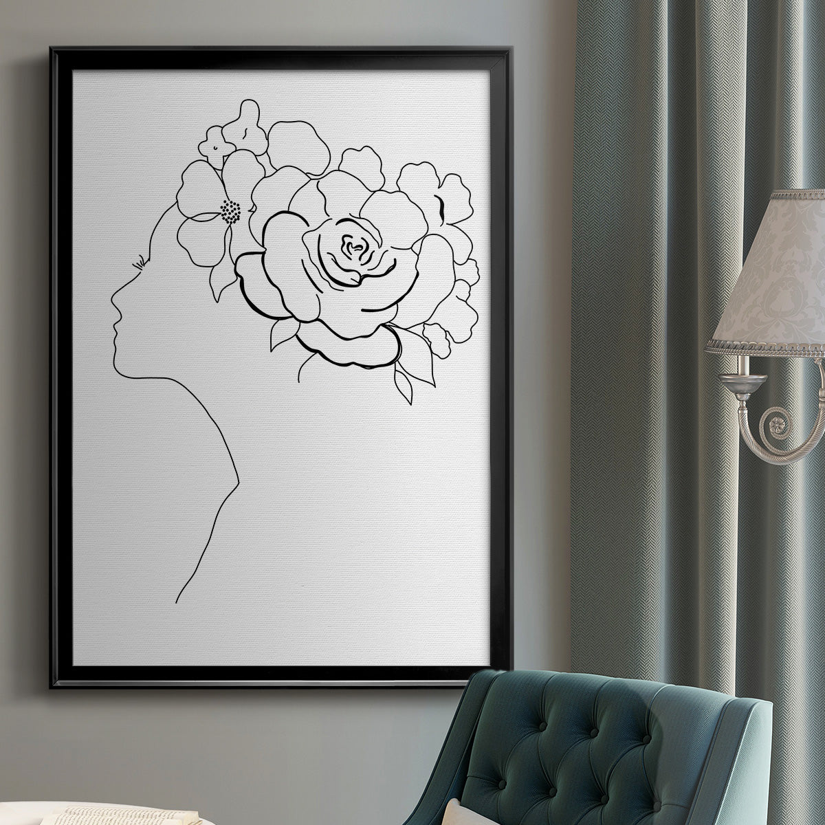 Fashion Floral Sketch II - Modern Framed Canvas Print