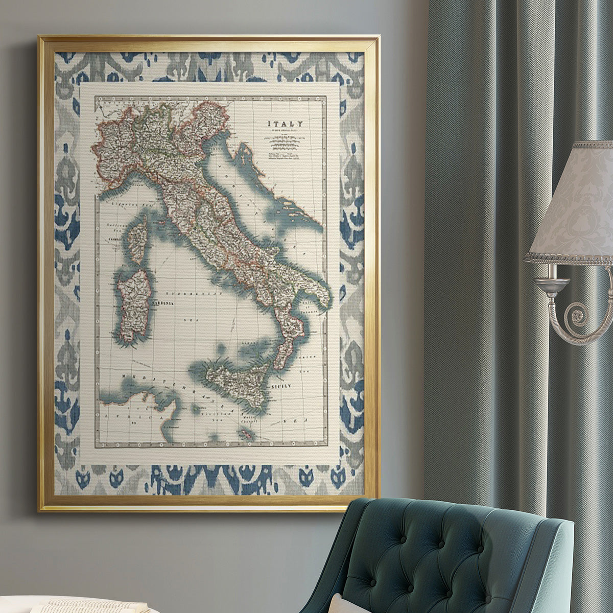 Bordered Map of Italy - Modern Framed Canvas Print
