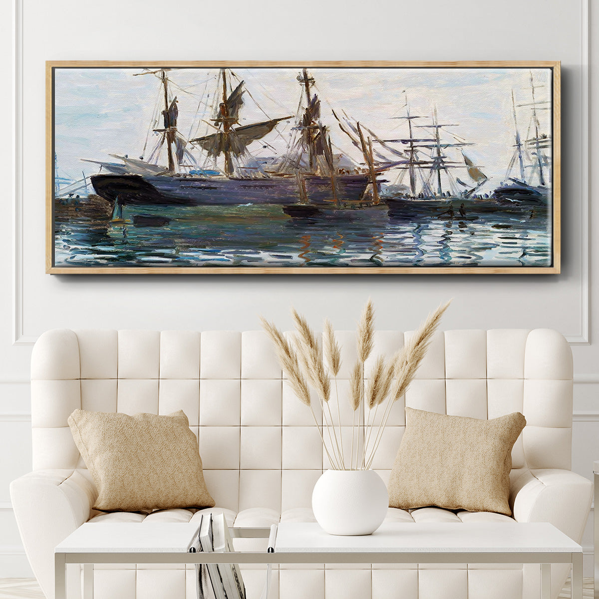 Ships in Harbor, 1873 - Floater Framed Canvas Print