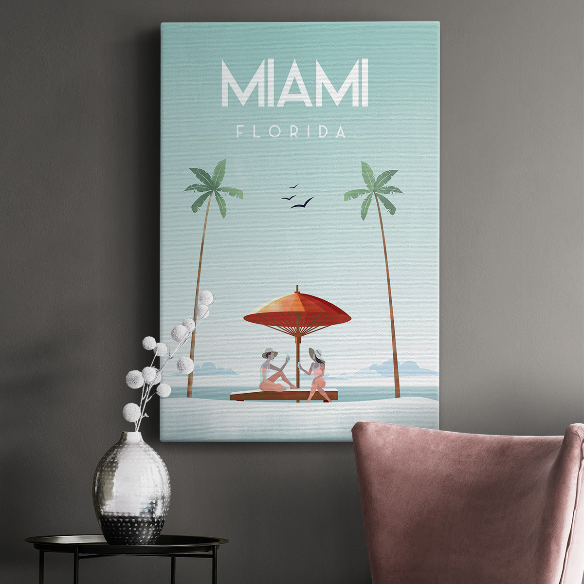 Illustrated Miami Beach II Premium Gallery Wrapped Canvas - Ready to Hang