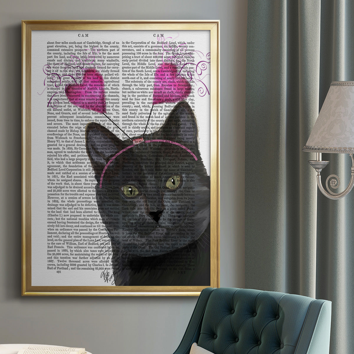 Black Cat Valentines - Modern Framed Canvas Print